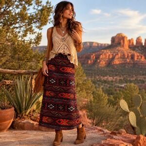 Vintage 90s Southwestern Aztec Geometric Wrap Skirt Tribal Boho Rugged Women XS